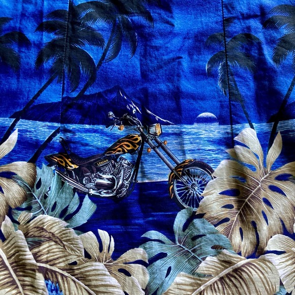 Pacific Legend VTG Hawaii Mini Dress Womens M Chopper Motorcycle Blue Cotton USA - Picture 3 of 14